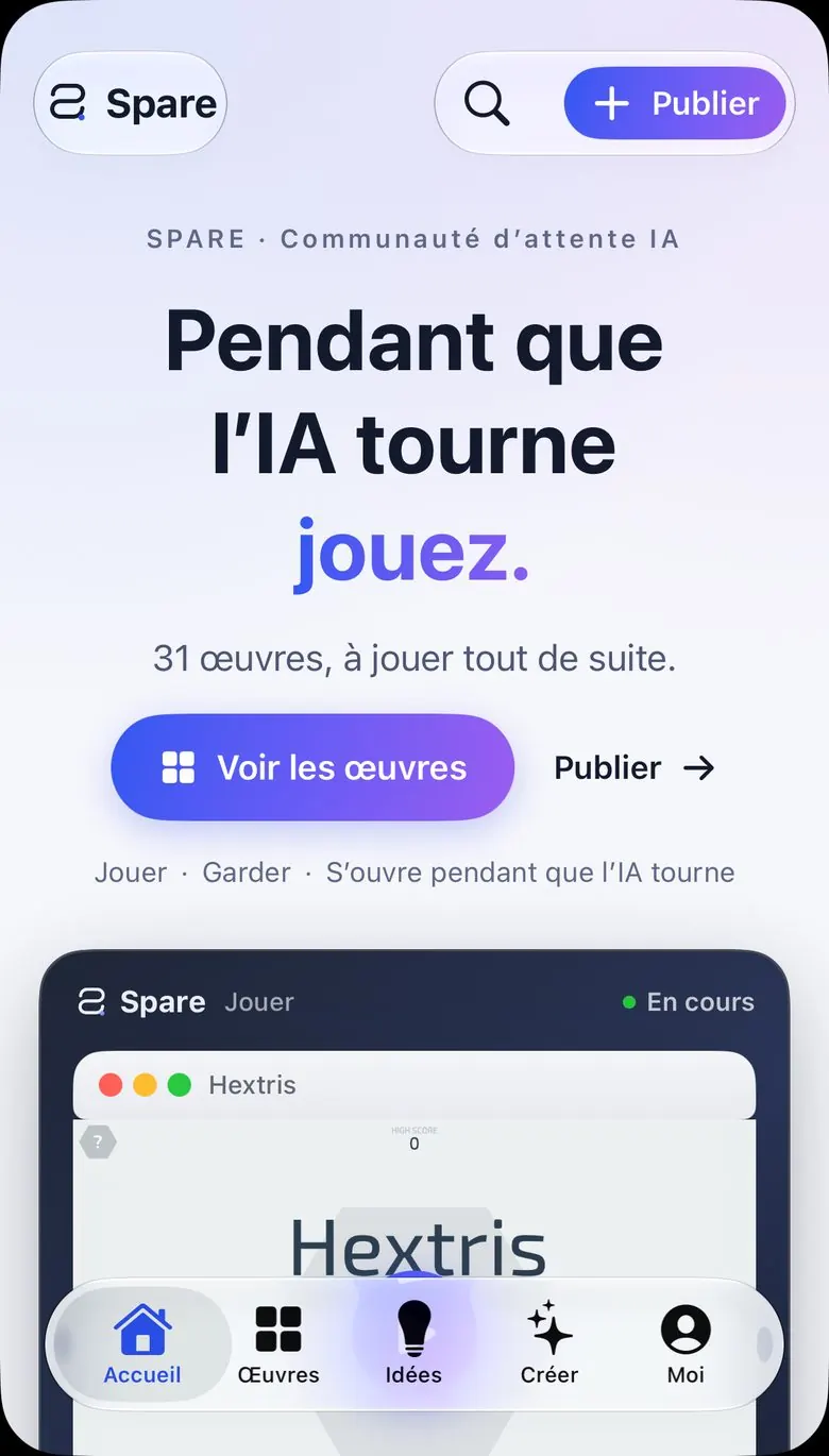 Accueil · Sélection, fenêtre de jeu, catégories