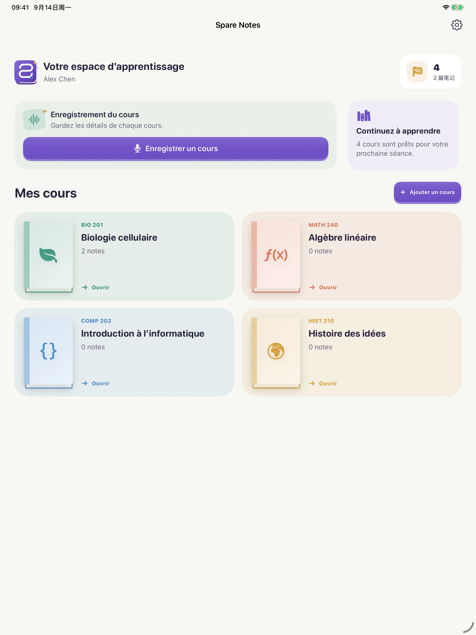 Spare Notes sur iPad : vos cours